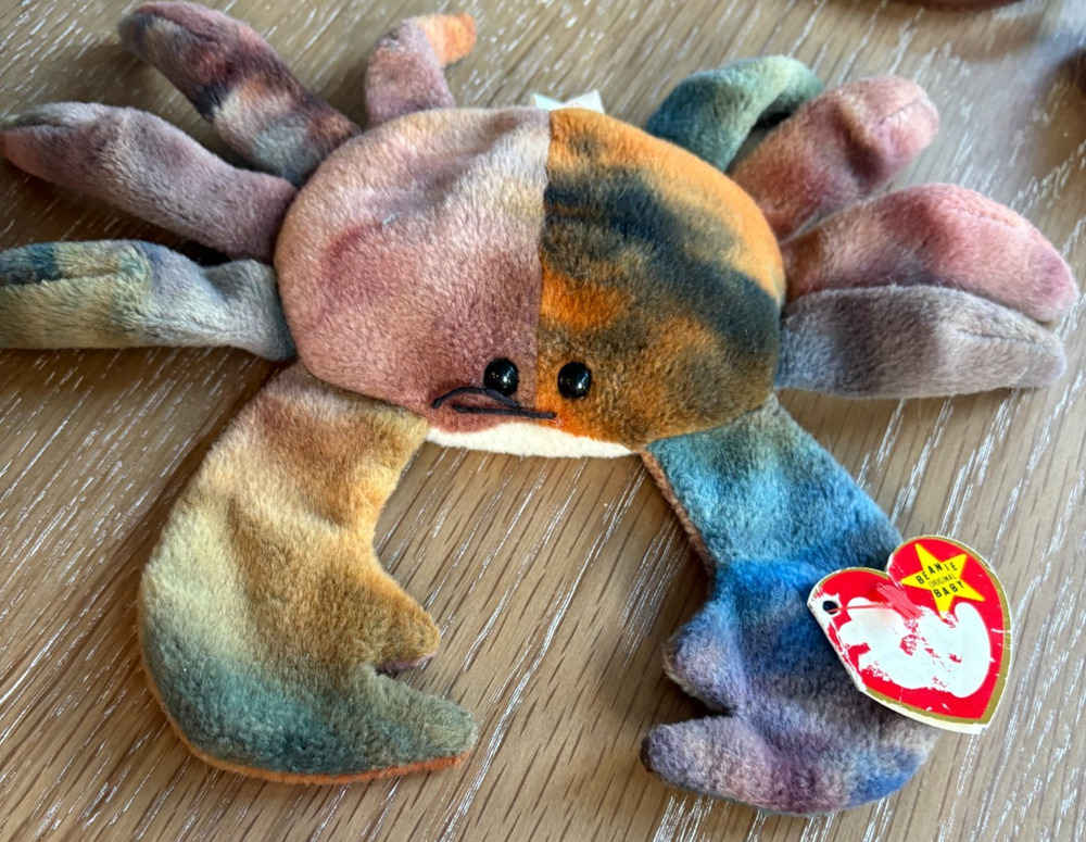 Rare Ty Beanie Baby Crab Claude Multi Colored Tie-Dye Original Retired 1996